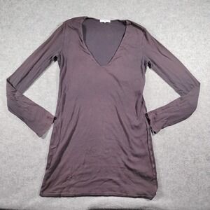 James Perse WQB6422 Supima Cotton V-Neck Long Sleeve Tunic Top Plum Size 3 L